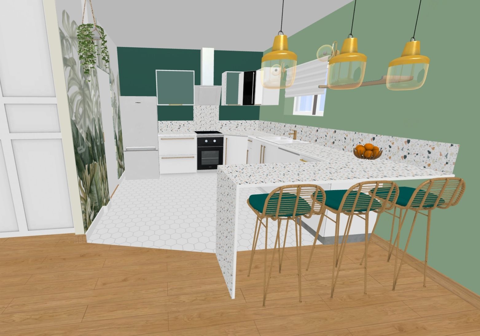 Modélisation 3D de la cuisine ouverte terrazzo