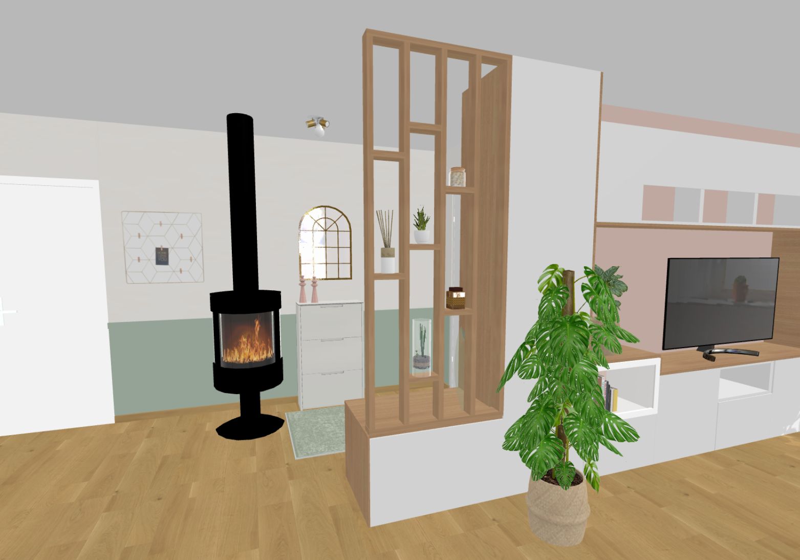 Modélisation 3D entrée avec poele maison Landes